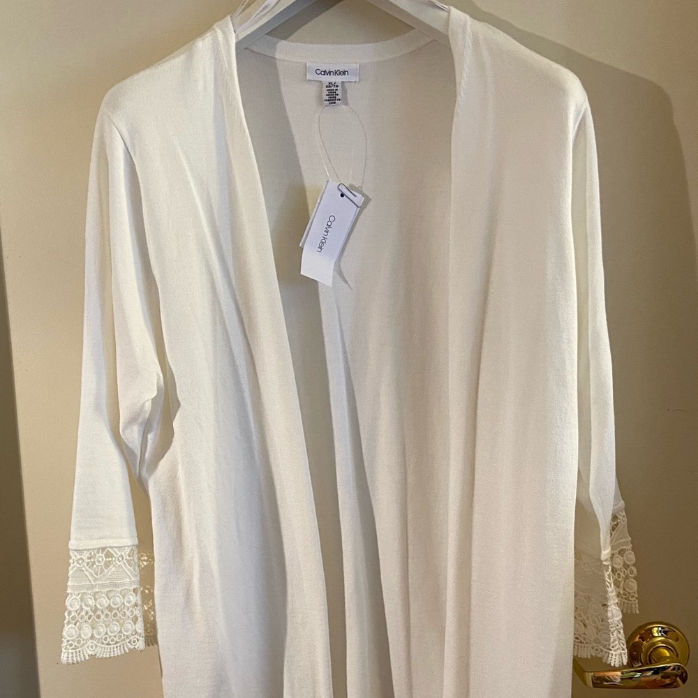 Calvin Klein Cream Lace Trim Open Front Cardigan